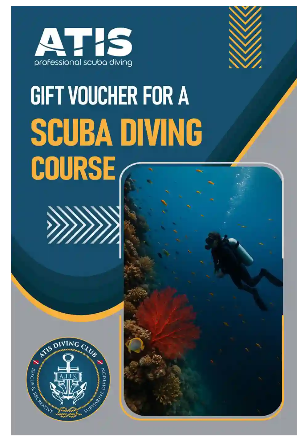 Buono regalo ATIS per Corso Subacqueo (Open Water) - Voucher con sub e gorgonia rossa