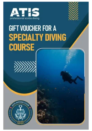 Buono regalo ATIS per Corso di Specialità Subacquea - Voucher con sub che osserva la barriera corallina