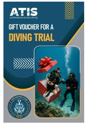 Buono regalo ATIS per una prova subacquea - Voucher con sub che escono da un pacco regalo