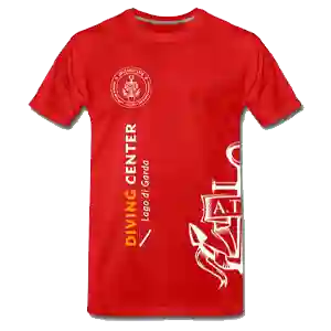 T-shirt rossa ufficiale ATIS Diving Center Lago di Garda con logo stampato